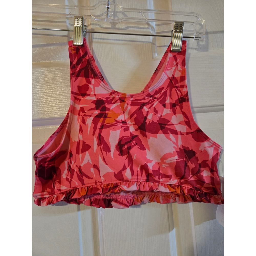 Zella Kids Girls Floral Ruffle Crop Top Pink XL 1416 Athletic Activewear